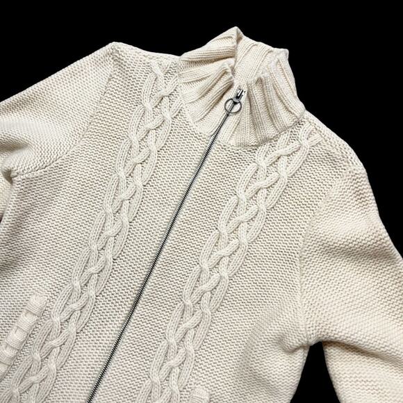 OLD NAVY Full Zip Chunky Cable Knit Lambswool Sweater Jacket in Cream SZ XL - Picture 4 of 10
